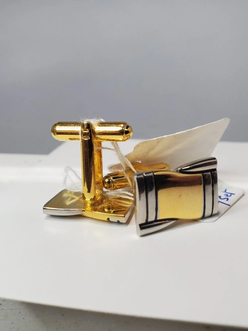 Vintage Two-Tone Gold and Silver-Plated 3-Piece Tie Clip & Cufflinks Set